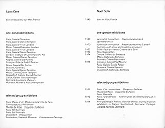 <em>CANVASES without STRETCHERS</em>, <em>Works by SEVEN ARTISTES</em>, 04 octobre 1977<br />Carton d'invitation en quatre volets à une exposition collective du 4 octobre au 12 novembre 1977 à la galerie Gimpel Fils à Londres
